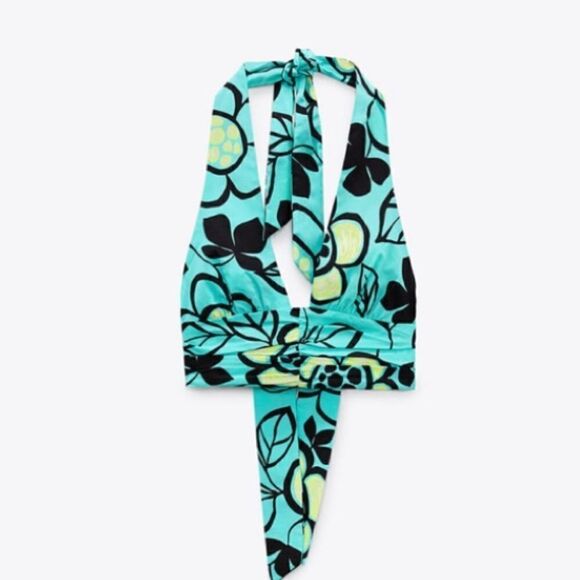 Zara Aqua and Black Crop Top Size M - Picture 6 of 12